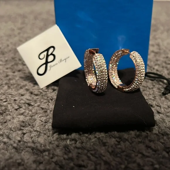 Joan Boyce Rose Gold Hoop Earrings with Crystals - Picture 1 of 10